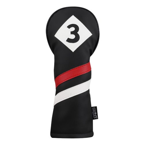 Majek Retro Golf Headcovers Black Red and White Vintage Leather Style 3 & 5 Fairway Wood Head Cover Classic Look