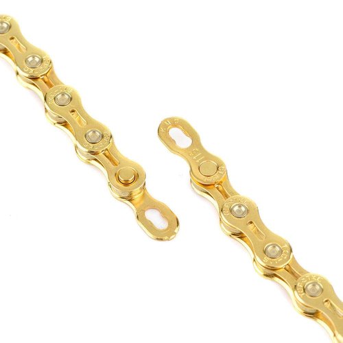 Cadena 11V Dorada,Catena E-Bike E8000 11V,Gold 11-Speed Hollow Out Chain 116 Links Replacement Parts for Fixed Gear Road Bikes