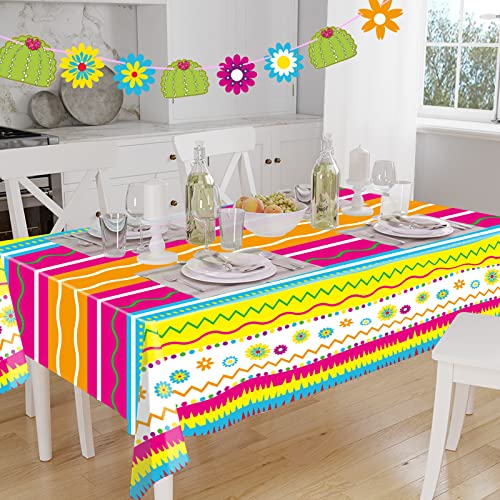 Fiesta Party Tablecloths - 3 Pack Disposable 54x108 Inch