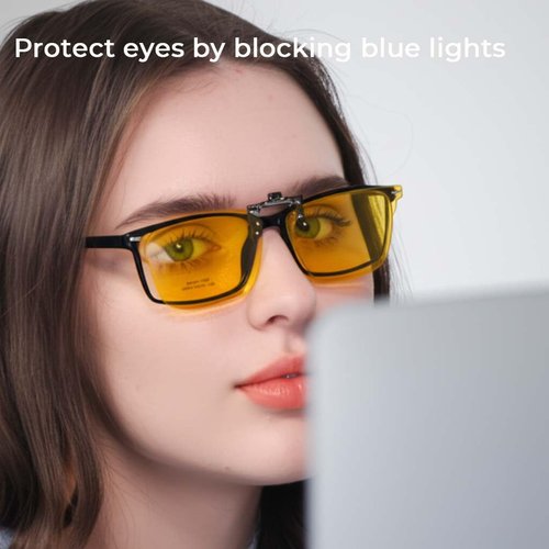 GLEXAL Night Vision Clip-On Sunglasses For Driving, Anti-Blue Light, Flip-Up Sun Shades - Unisex - Fits Over Prescription Glasses