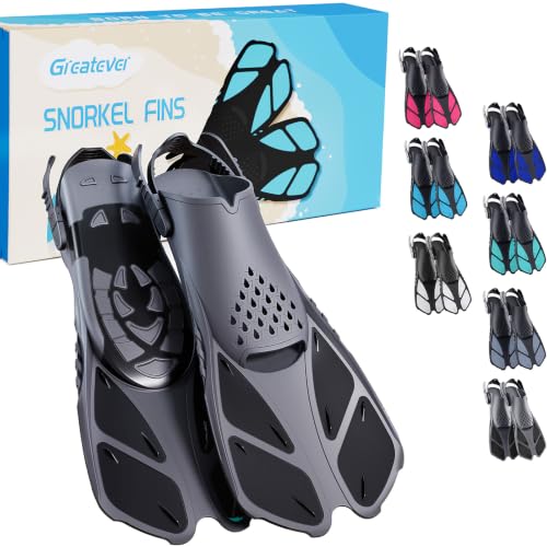 Adjustable Snorkel Fins - Travel Size Short Flippers - Black L/XL (US Size 9-13)