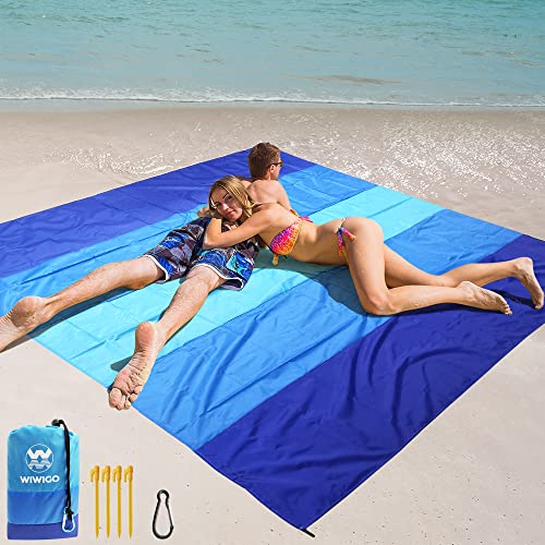 Extra Large Beach Blanket - Waterproof Sandproof Mat 79" x 83" - Blue