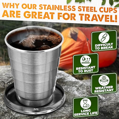 Collapsible Shot Glasses with Lid - 2 Pcs, Stainless Steel, 2.5 Oz