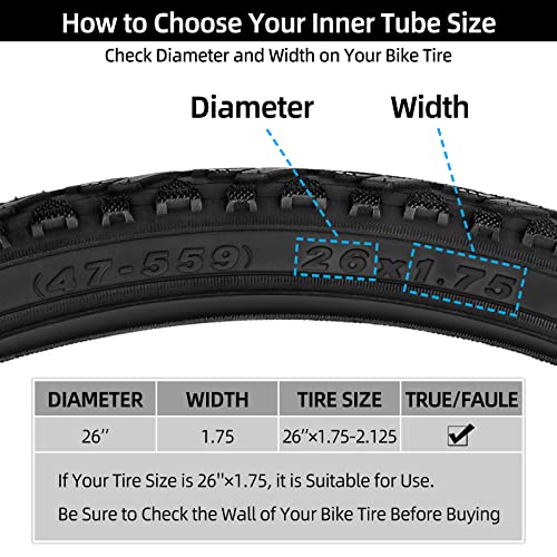 Premium 26 Inch Bike Tubes - 2PCS Mountain Bike Inner Tubes