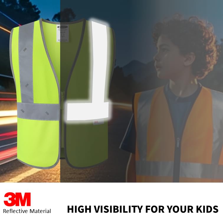 JKSafety Kids Safety Vest Kids Construction Vest Hi Vis with 3M Reflective Tapes High Visibility Meet ANSI Standard Yellow Color (BK300-Yellow S) 1 Piece