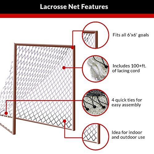 Heavy Duty Lacrosse Net - 6' x 6' x 7' - Weatherproof & UV Resistant - 6MM / 1 Pack / Black