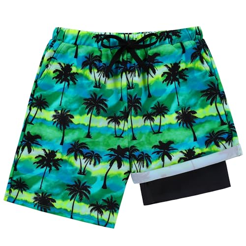 Boys Swim Trunks with Compression Liner - Palm Tree, 5-6 Years