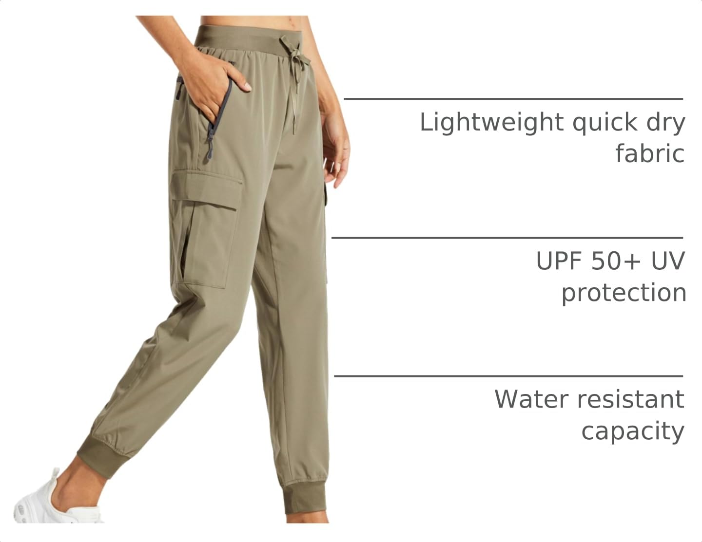 Libin Women's Cargo Joggers Lightweight Quick Dry Hiking Pants Athletic Lounge Casual Travel, Khaki XL