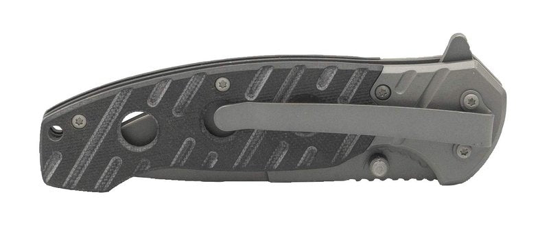 Smith & Wesson 7.75in Ti-Nitride, High Carbon S.S. Folding Knife with 3.25in Drop Point Blade and G10 Aluminum Handle for Outdoor Survival, Camping and EDC,Grey