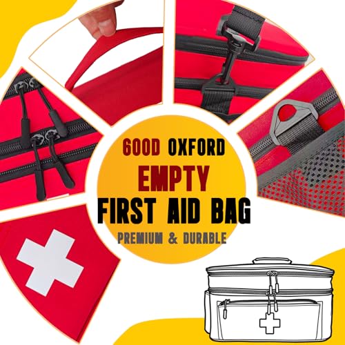 MiimGogo Red 2-Layer Large 16x9.5x7 inch First Aid Bag, Waterproof & Organized