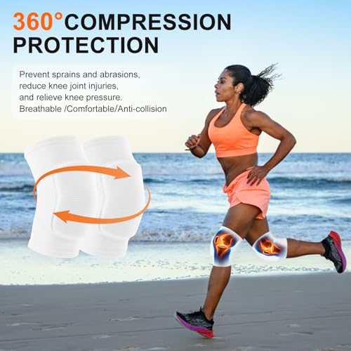 HISFFOG Volleyball Knee Pads for Women Men Kids White Small - Shock Absorption & Comfort