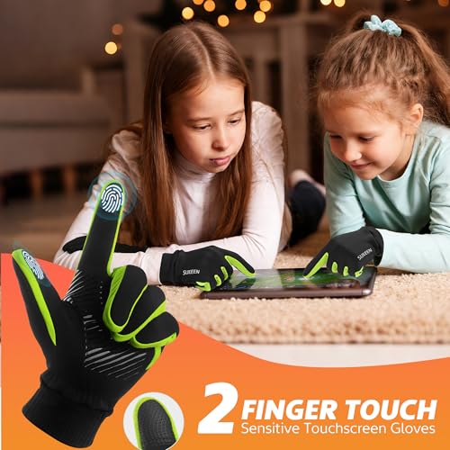 Kids Winter Gloves with Touchscreen - Green, Medium Size