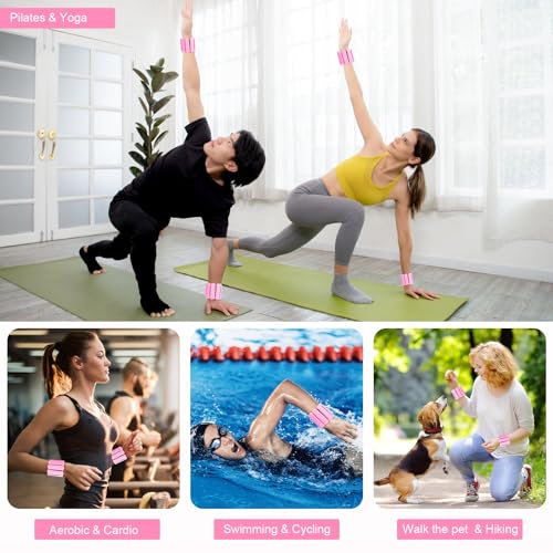 Teikugv Pink2 Wrist Weights Set of 2 - 1lb Adjustable Silicone Ankle & Wrist Weights