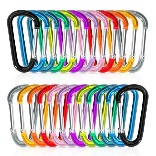 24pc Assorted Aluminum Carabiner Clips - Keychain Spring Hooks