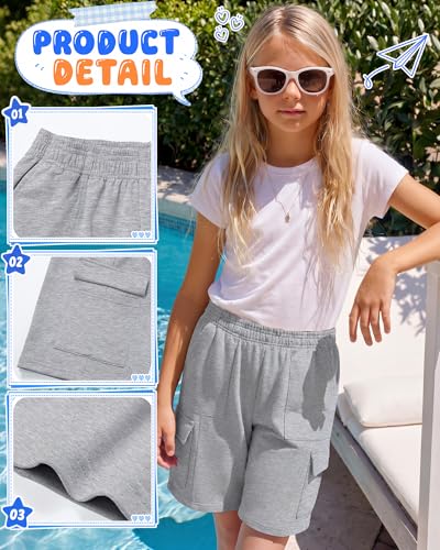 Girls Bermuda Shorts 3 Pack - Khaki, Light Mixed Gray, Black - 9-10 Years