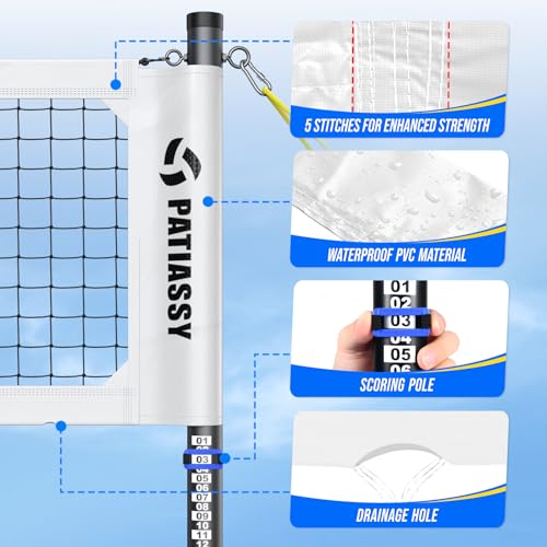 Heavy Duty Volleyball Net Set - Steel Anti-Sag Winch, 32FT, B-White