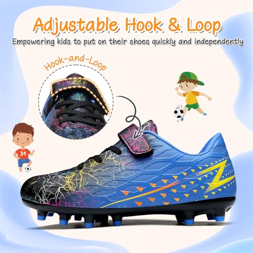 Hanani Kids Soccer Cleats Youth Firm Ground Low Top Outdoor Black/Blue - Size Big Kid