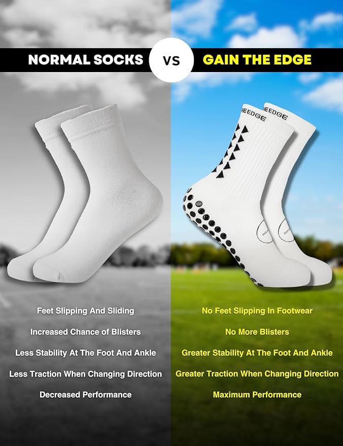 Gain The Edge Soccer Grip Socks - Large White 4pc Set