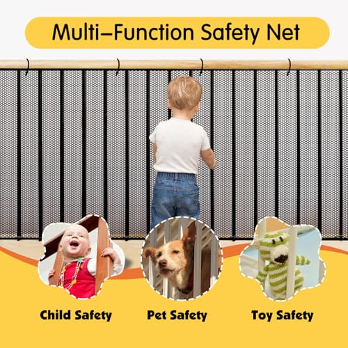 Cupount Banister Guard for Baby - 15ft x 3.3ft Black Safety Mesh Netting for Pets and Kids - Stair Railing Cover for Home