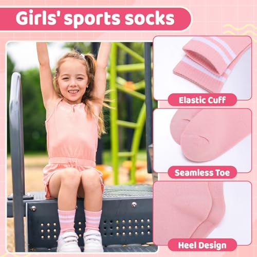 Girls Mid Calf Socks - 8 Pairs Heart & Striped, 9-12 Years