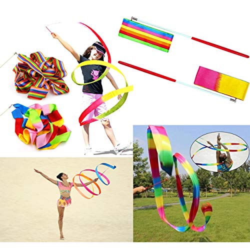 2-Pack Rainbow Rhythmic Gymnastics Ribbons with Wands for Kids Dancing