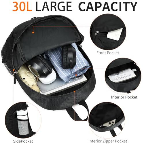 SFIUYDS 35L Lightweight Packable Hiking Backpack for Women & Men - Black