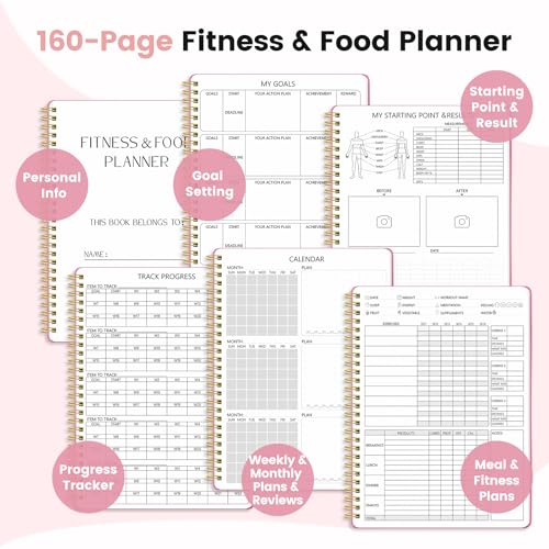 150-Day Fitness & Food Journal for Women - Pink Planner with Measuring Tape