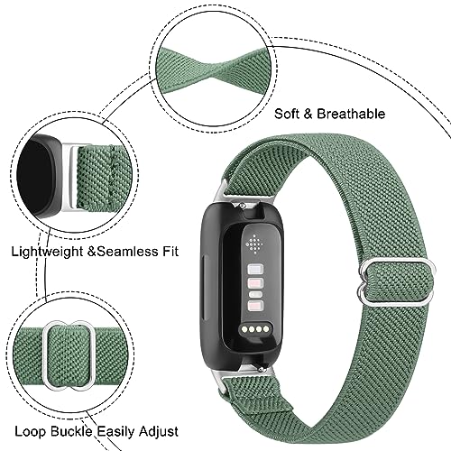Vancle 2 Pack Breathable Elastic Fitbit Inspire 3 Wristbands - Green Arrow & Pine Green