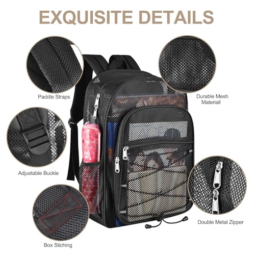 Busiuw Heavy Duty Mesh Backpack Black 20L Large Capacity Sports & Travel Bag