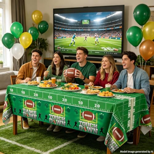 Football Tablecloths - 4 Pack Touchdown Party Covers, 86 x 51 Inch