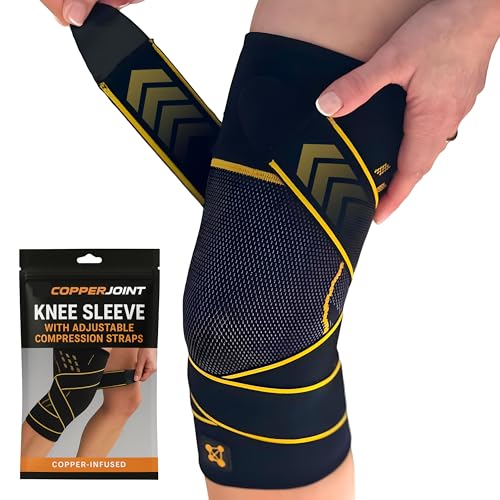 CopperJoint Adjustable Knee Sleeve with Straps Large, Single Support for Men & Women
