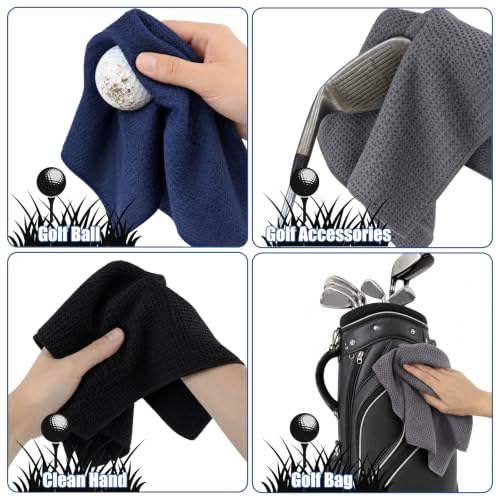 Waffle Microfiber Golf Towels with Carabiner Clip - 3 Pack - Multicolor