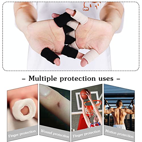 20 Pcs Elastic Sport Finger Sleeves Protectors - Black & Light Skin Tone
