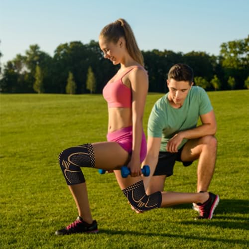 Copper Knee Brace Compression Sleeve Support - 2 Pack