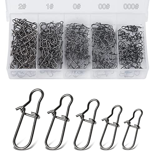 200 Pcs Duo-Lock Fishing Snap Clips - 5 Sizes Quick Change Swivel - Silver