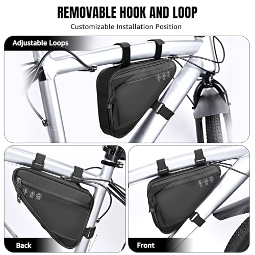 Bike Frame Bag - Water-Resistant Reflective Triangle Storage Bag, 2L - Black