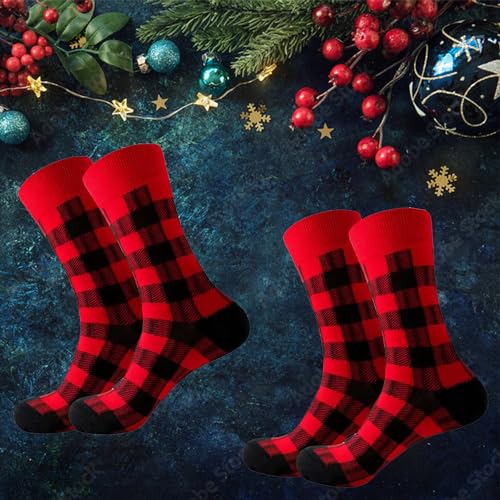 Buffalo Plaid Crew Socks - Soft Cotton Hiking Socks for Women - Red