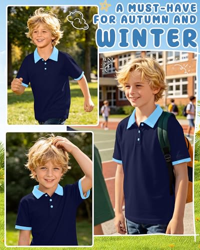 Boys' Short Sleeve Shirt - Navy Blue/Sky Blue, 11-12 Years