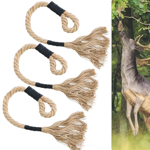 Atvkov 3Pcs Hemp Deer Scrape Tassel Rope Lures, Brown