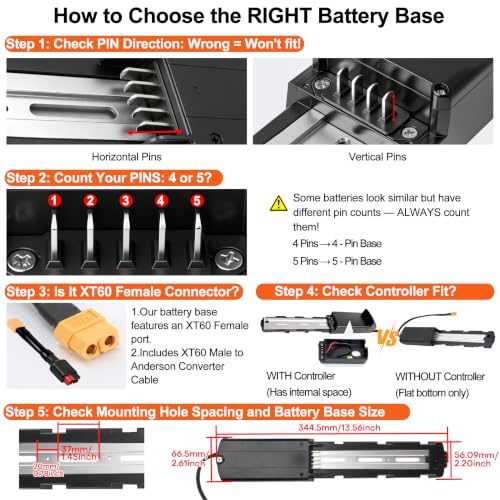 Hailong Battery Holder Base Plate for eBike - 5-PIN Bladed Prongs with 3 Holes