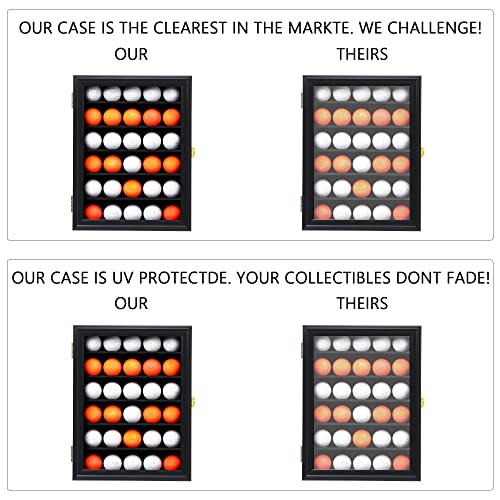 KCRasan 30-Ball Lockable Golf Ball Display Case Cabinet, Black
