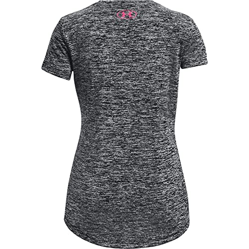Under Armour Girls' Tech Big Logo Twist Short Sleeve T‑Shirt, Small Black/Cerise