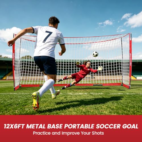 12x6FT Portable Soccer Goal with Heavy-Duty Knotted Netting