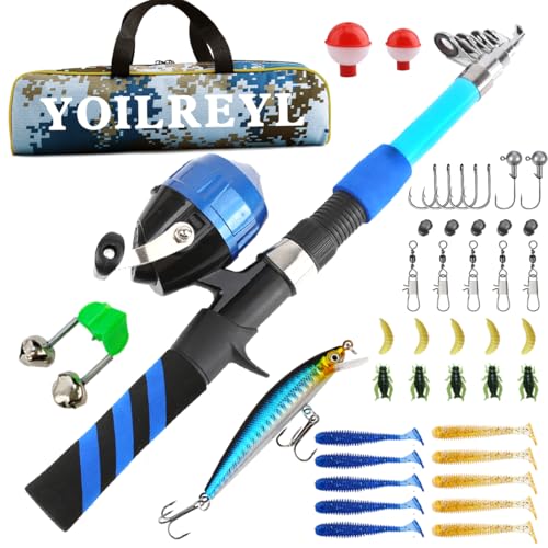 Yoilreyl 5.9ft Telescopic Fishing Rod & Reel Combo - Push Button Start, Blue
