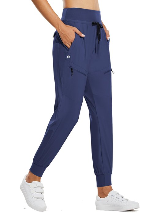 baleaf Women's Joggers 28'' Lightweight Hiking Pants High Waist 5 Zipper Pockets Quick Dry Travel Athletic UPF50+ Classic Navy M