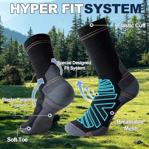BISOUSOX Large 3-Pair Women's Merino Wool Crew Socks for Hiking & Work