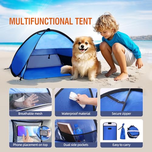YZBEIMDAI Blue Breathable Pop-Up Beach Sun Shelter 27.5in - Instant Shade Tent with Phone Stand
