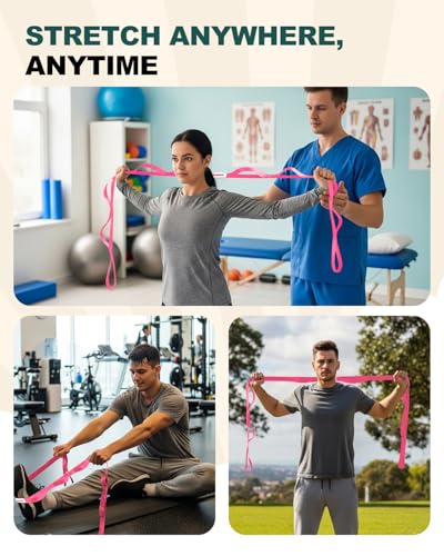Non-Elastic Stretching Strap with Loops for Physical Therapy - Pink 75"x1"