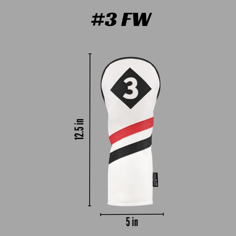 Majek Retro Golf Headcover White Red and Black Vintage Leather Style #3 Fairway Wood Head Cover Classic Look