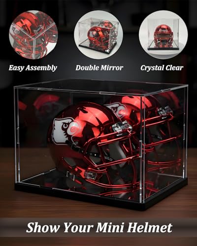 Mini Helmet Display Case with Mirror Back | UV-Resistant, Dustproof, 7.9"